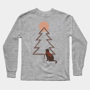 Abstract Minimal Christmas tree and cat Long Sleeve T-Shirt